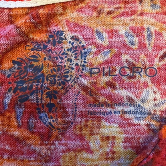 Anthropologie Pilcro Shirt Womens sz. L Pink Floral Pintuck Short Sleeve - Picture 5 of 9